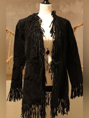 Black Fringe Suede Jacket